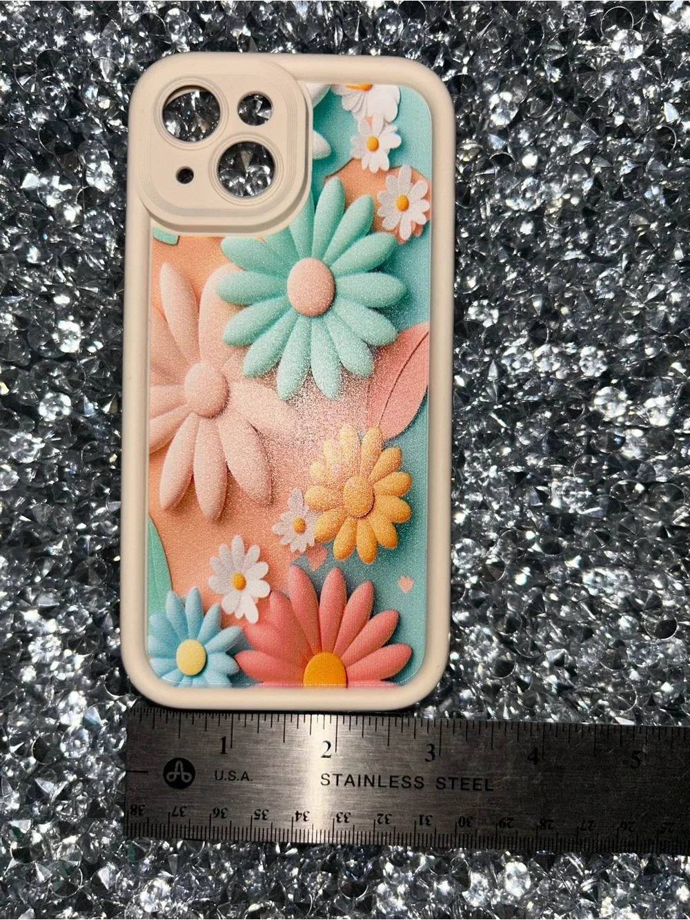 Floral Textured Protective Phone Case - Cream Frame with Multicolor Flowers